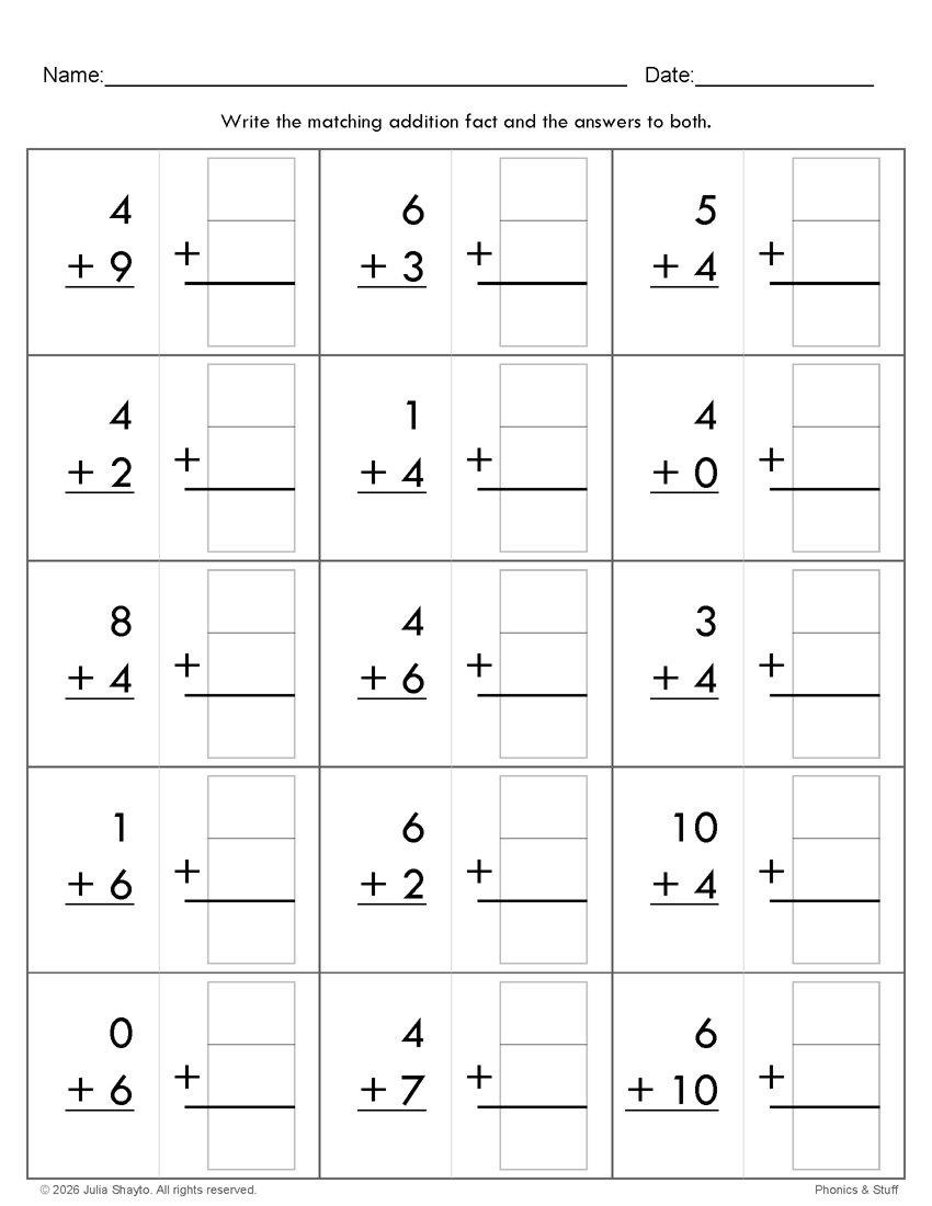 Matching Addition Facts