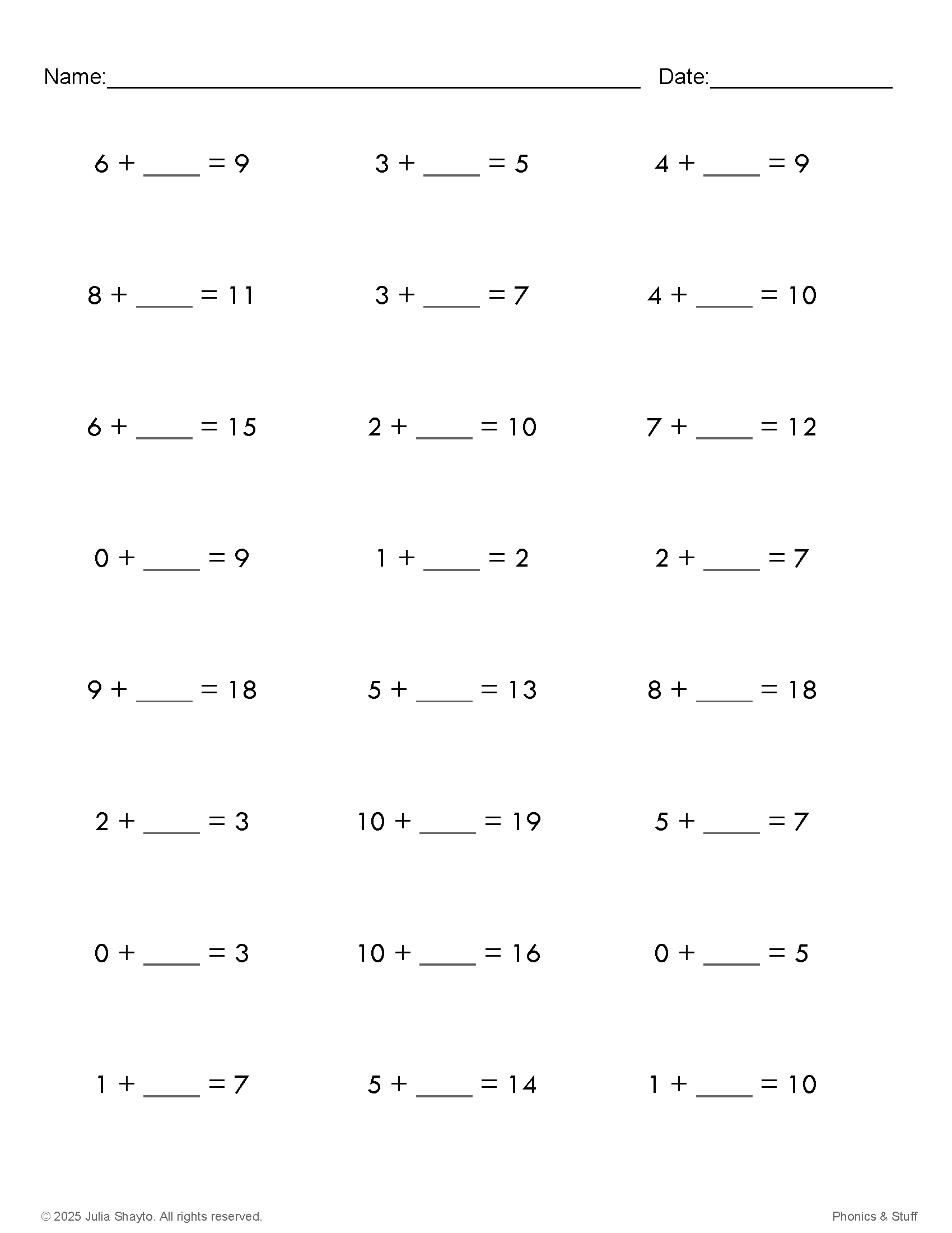 Missing Number - Addition