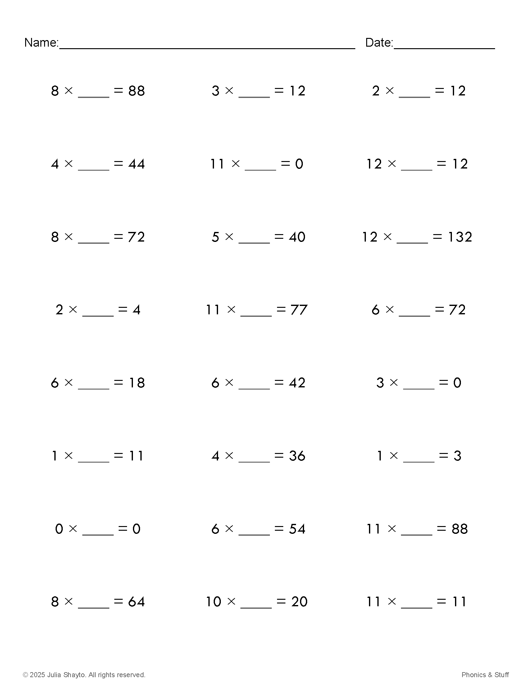 Missing Number - Multiplication