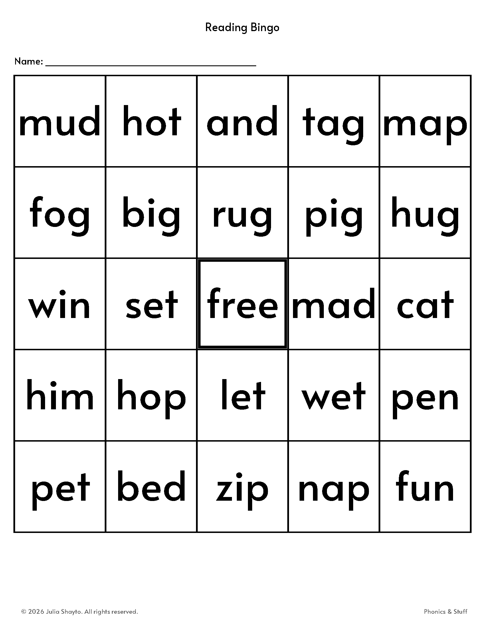 Reading Bingo