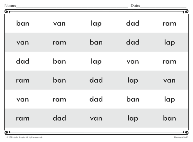Word Fluency Grid